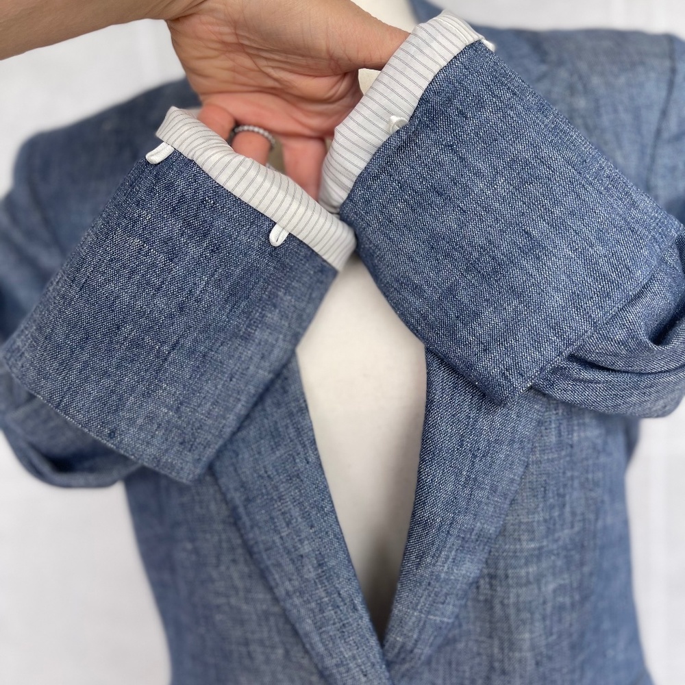 NWOT Veronica Beard Athens Blue Linen/Metallic Thread Dickey Jacket sz 10 - Picture 7 of 14